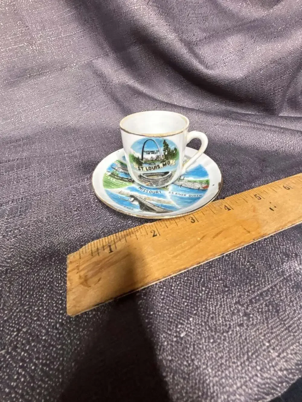 Souvenir Miniature Teacup and Saucer St. Louis Missouri Gateway to the West